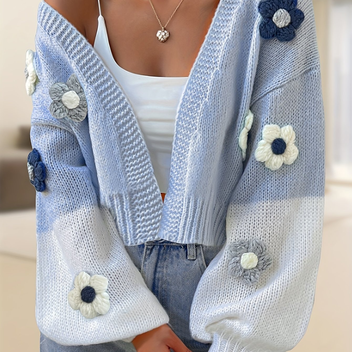 Open Front Floral Long Sleeve Cardigan