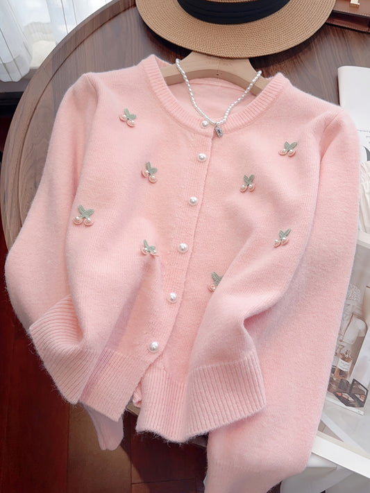 Embroidered Butterfly Sweater with Buttons