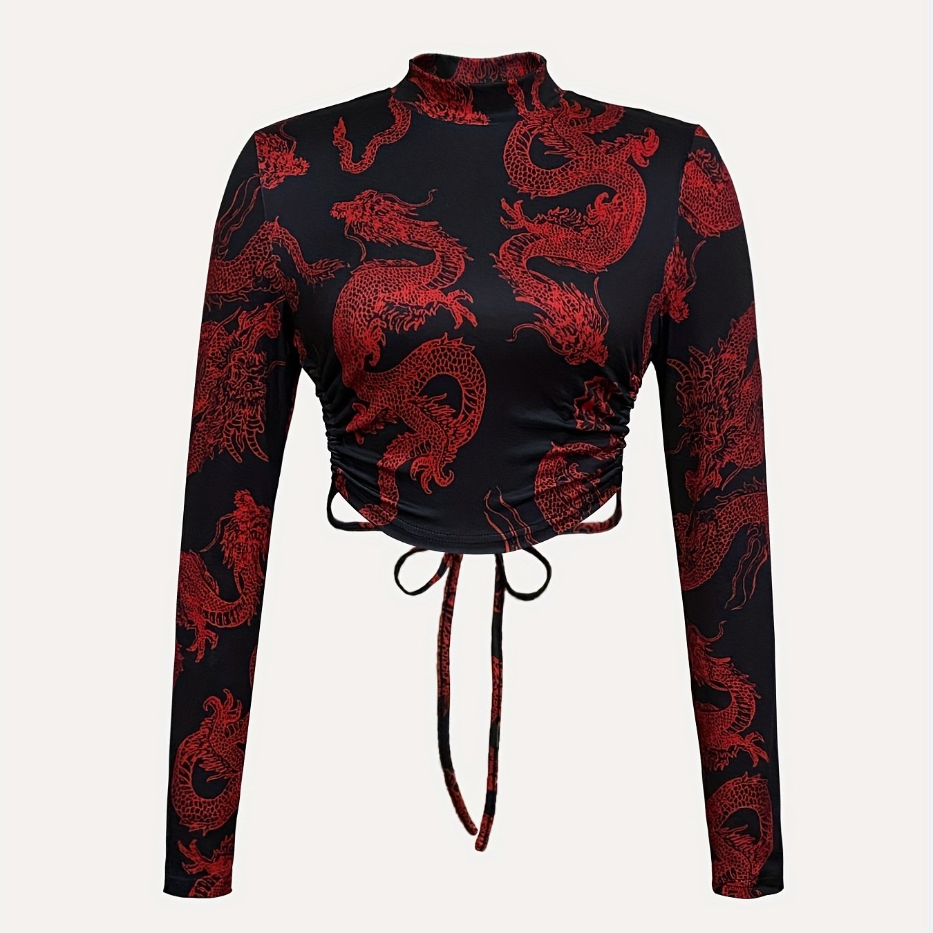 Dragon Print Mock Neck T-Shirt