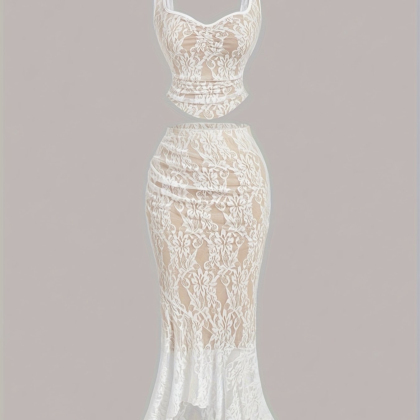 White Lace Vest and Fish Tail Skirt Set