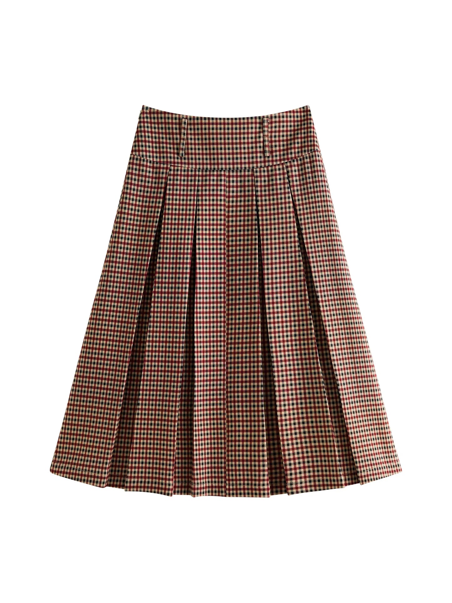 FSLE Women Jacket Skirt Sets Red Brown Retro Plaid Female Drop Sleeve Casual Short Coats Pleated Skirt 24FS13343+24FS13347