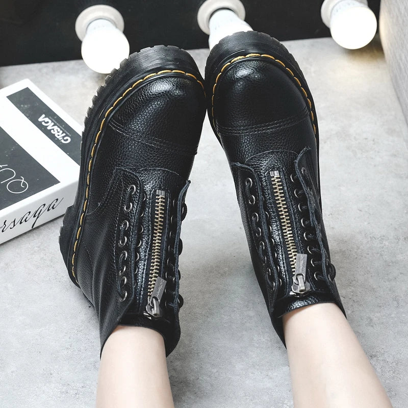 British two-wear thick-soled 8-hole women's boots Sinclair motorcycle shoes front zipper fashion sexy punk men's winter boots