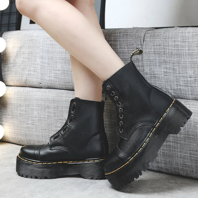 British two-wear thick-soled 8-hole women's boots Sinclair motorcycle shoes front zipper fashion sexy punk men's winter boots