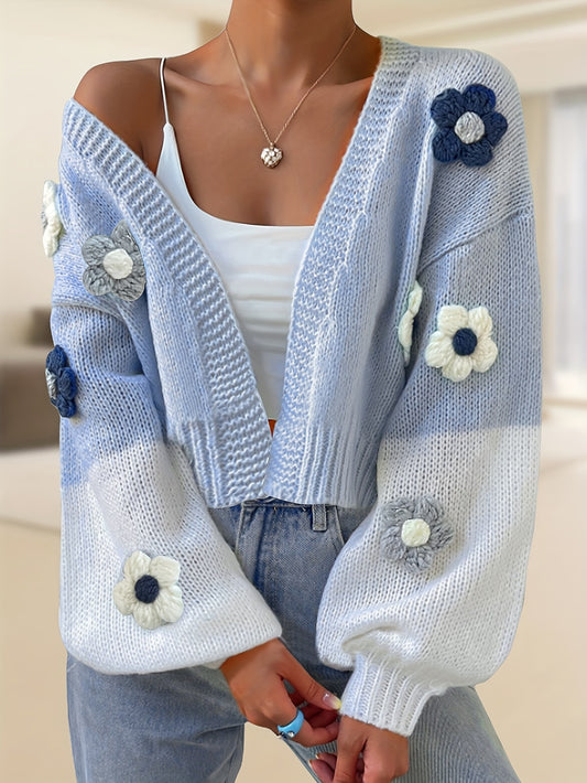 Open Front Floral Long Sleeve Cardigan